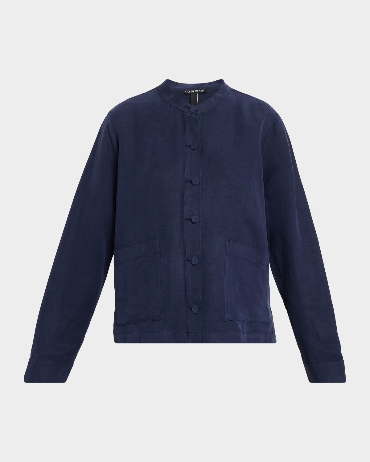 Mandarin Collar Button-Down Blousr