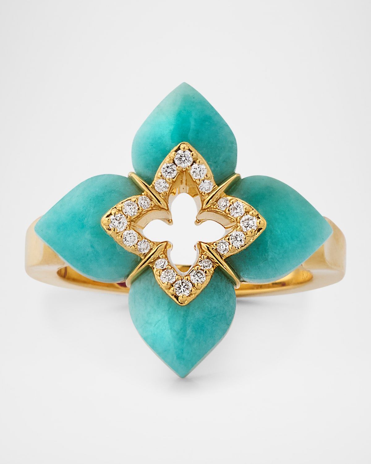 Souffle 18K Yellow Gold Diamond Venetian Princess Ring with Gemstones, Size 6.5