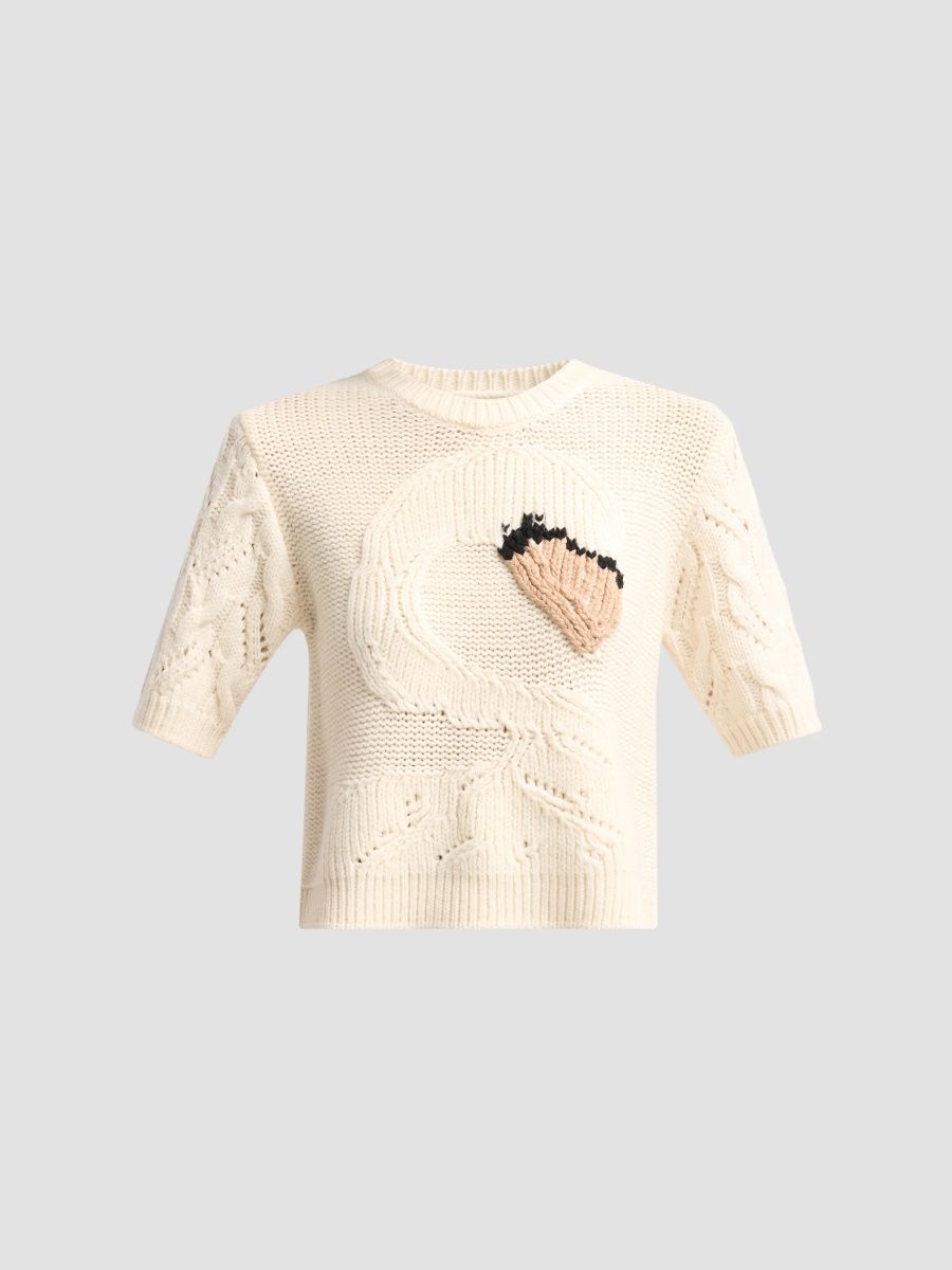 Tanya Taylor Women's Baxter Wool Swan Pointelle Sweater - Cream - Size XL