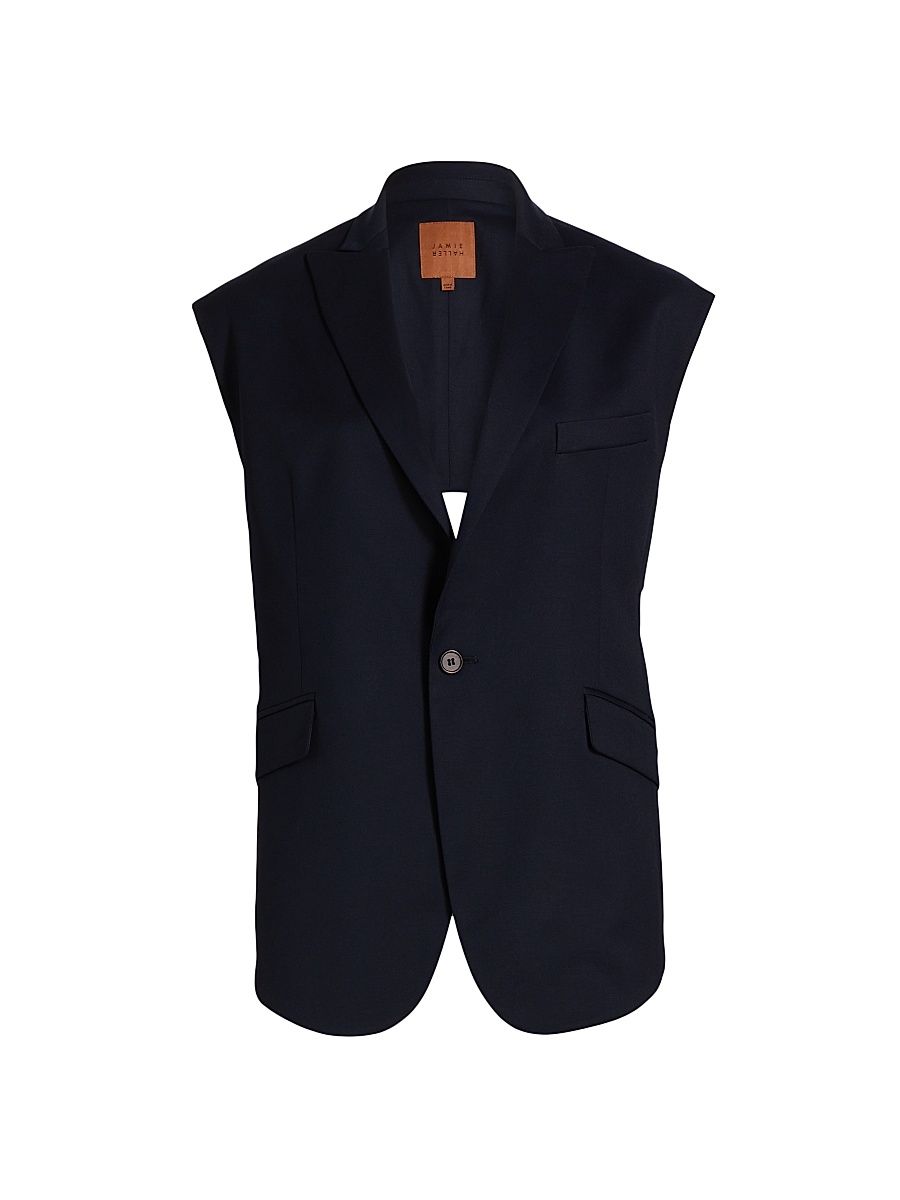 Women's Missing Blazer Back Cut-Out Cap-Sleeve Blazer - Dark Navy - Size Large