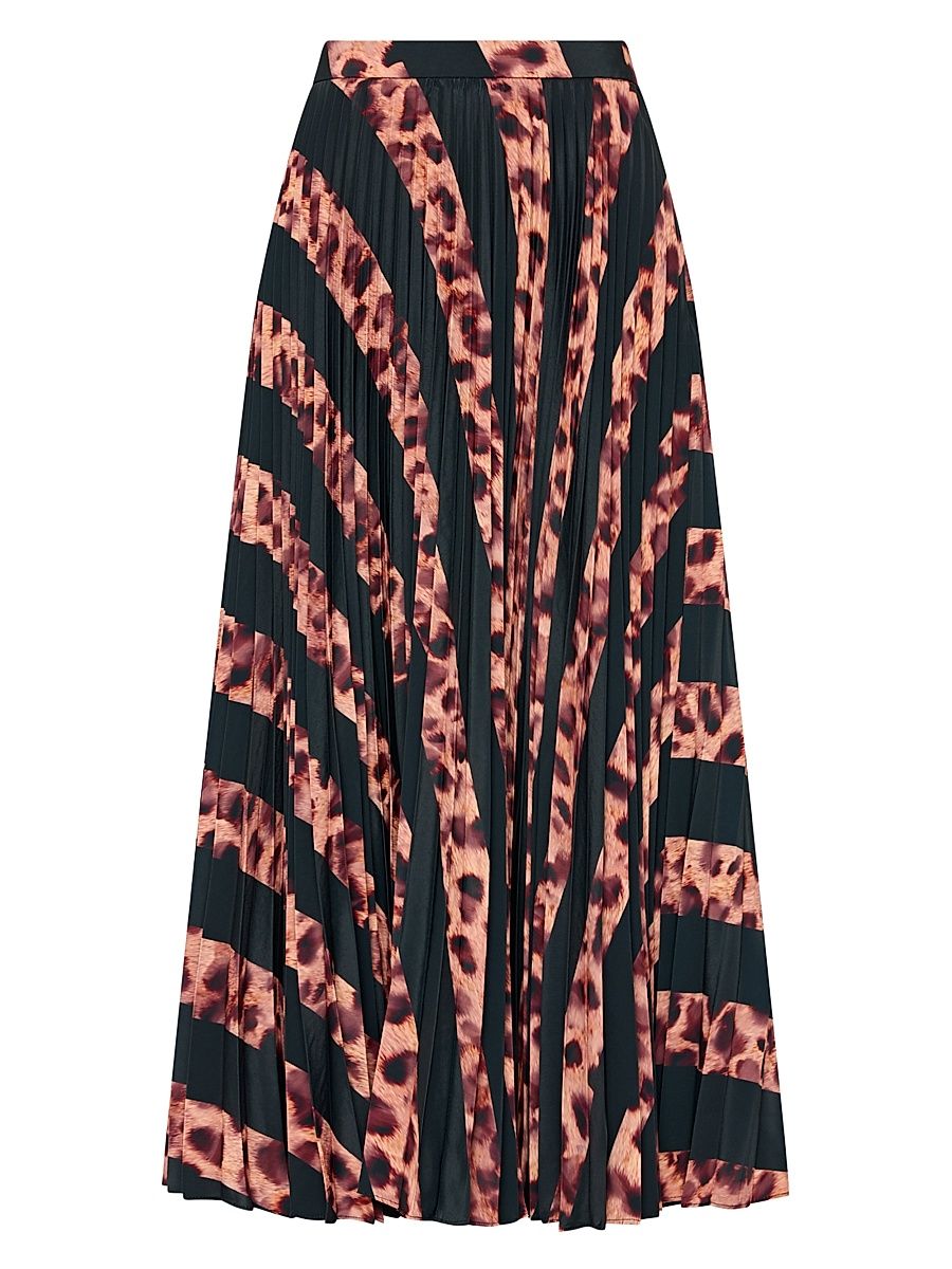 Women's Otha Striped Leopard Pleated Midi-Skirt - Black Brown - Size 2