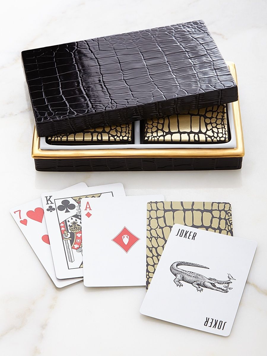 L'Objet Crocodile-Embossed Playing Cards Box