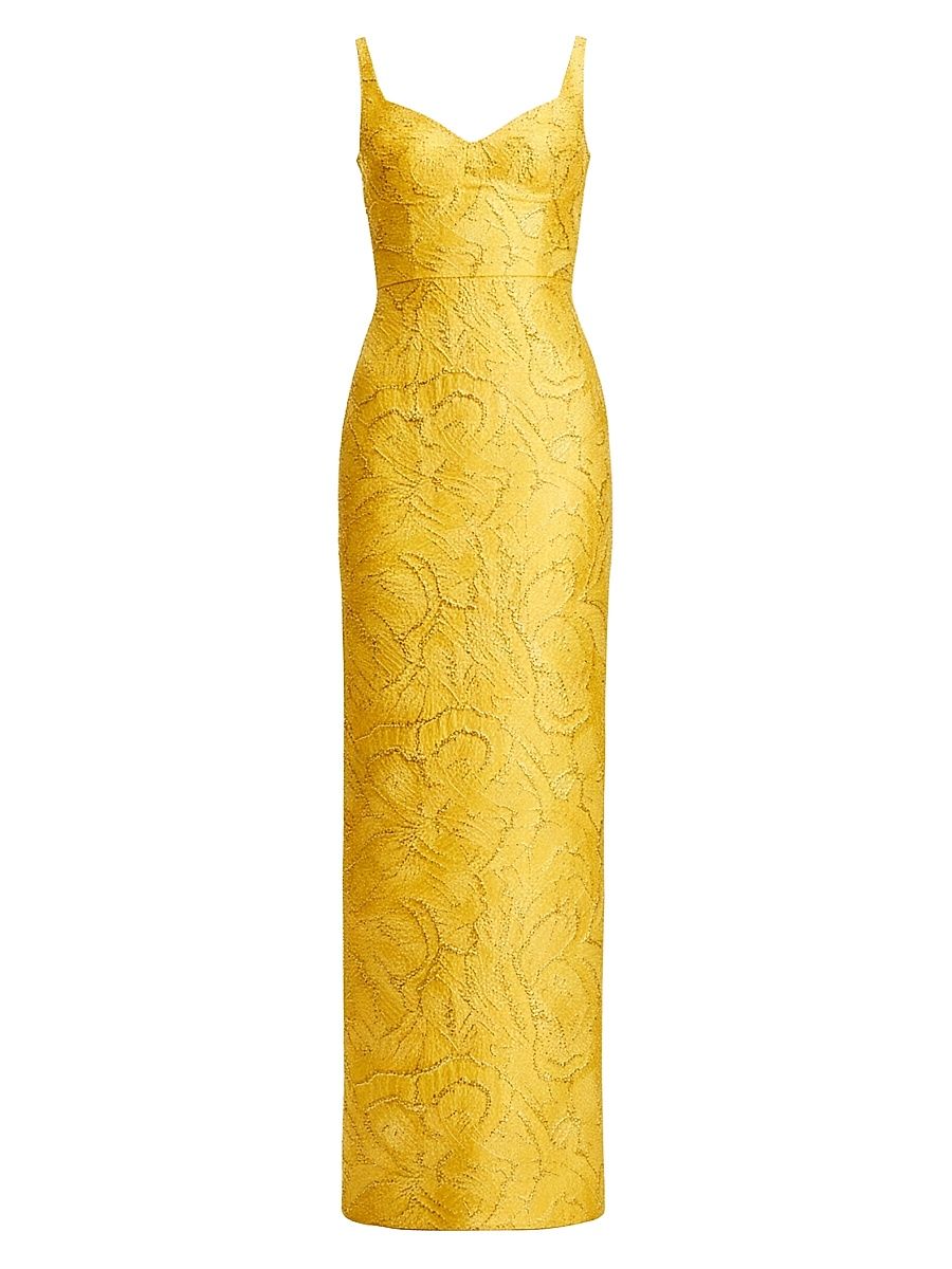 Women's Elijah Metallic Lace Jacquard Column Dress - Golden Haze - Size XXL