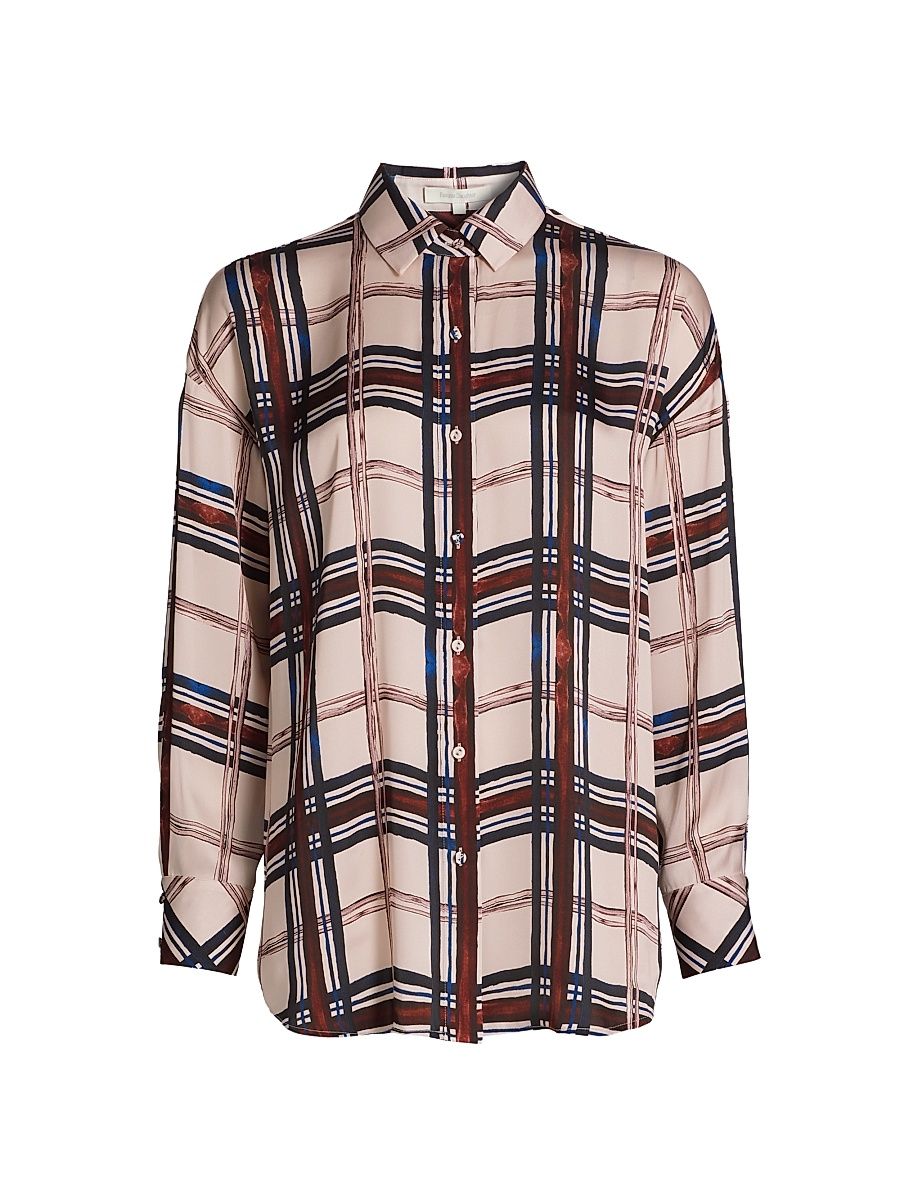 Women's Smooth Ex-Boyfriend Plaid Shirt - Sangria Blush Plaid - Size XS