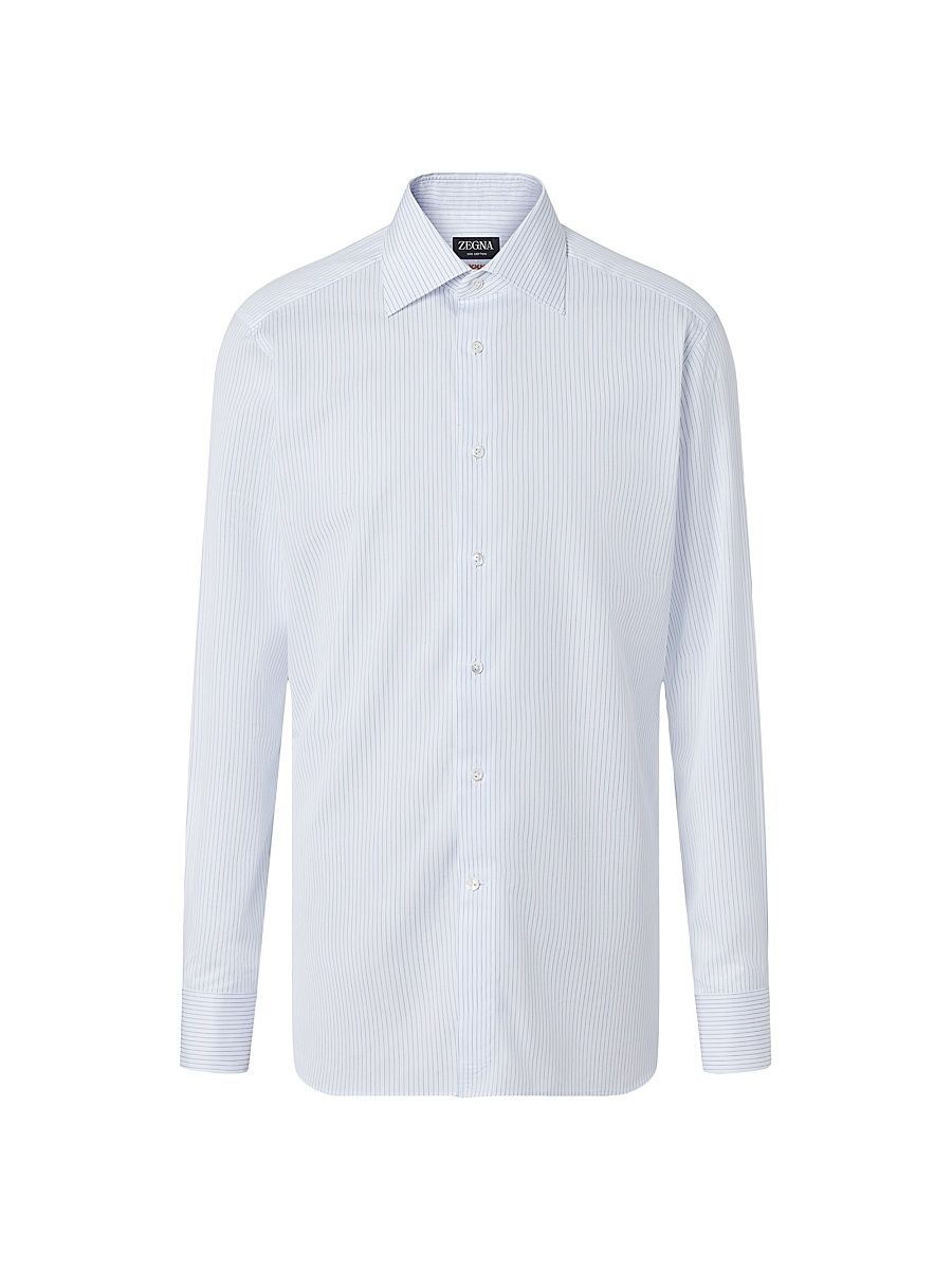 Men's Striped 300 Cotton Shirt - Light Avio Blue White - Size 18.5