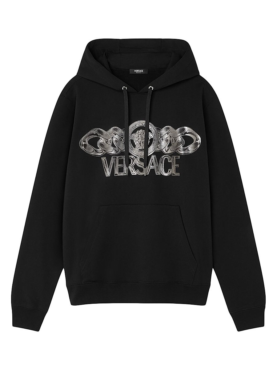Men's Medusa On Chain Hoodie - Black Print - Size XL