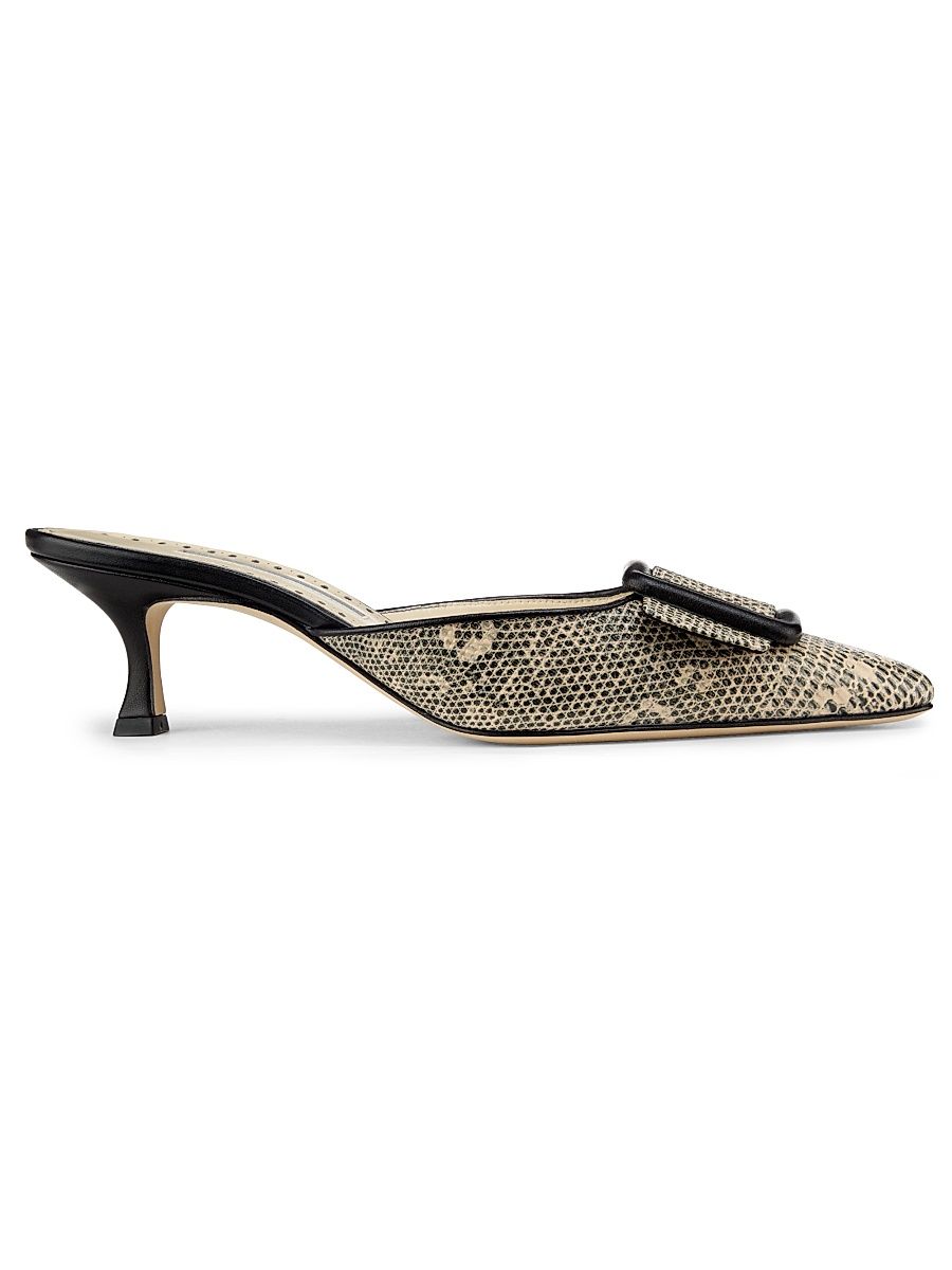 Women's Maysalebi Snake-Embossed Leather Mules - Black - Size 6