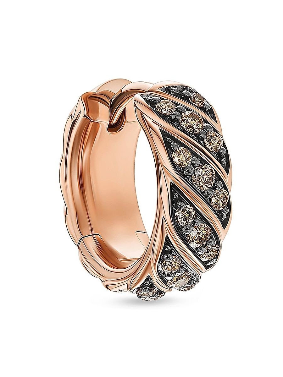 Men's Sculpted Cable Hoop Earring in 18K Rose Gold with Cognac Diamonds, 12.8MM - Cognac Diamond