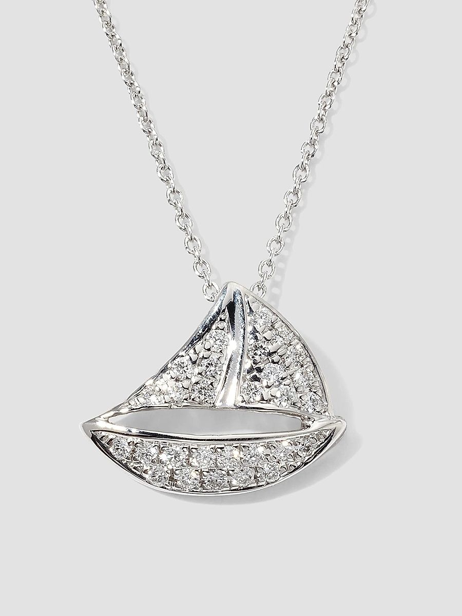 Roberto Coin Women's 18K White Gold & 0.14 TCW Diamond Sailboat Pendant Necklace - White Gold