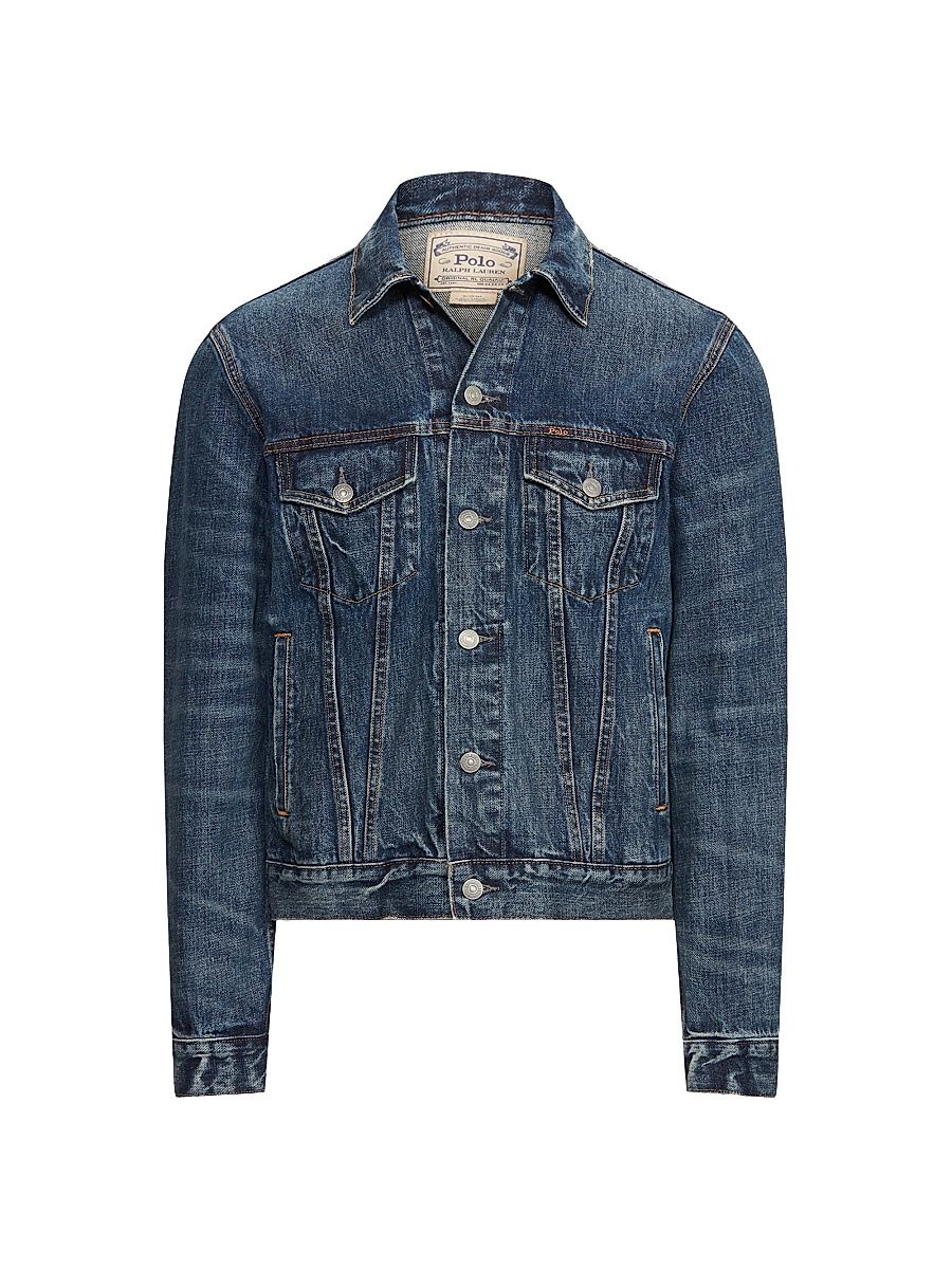 Men's Faded Denim Trucker Jacket - Blue - Size XXL