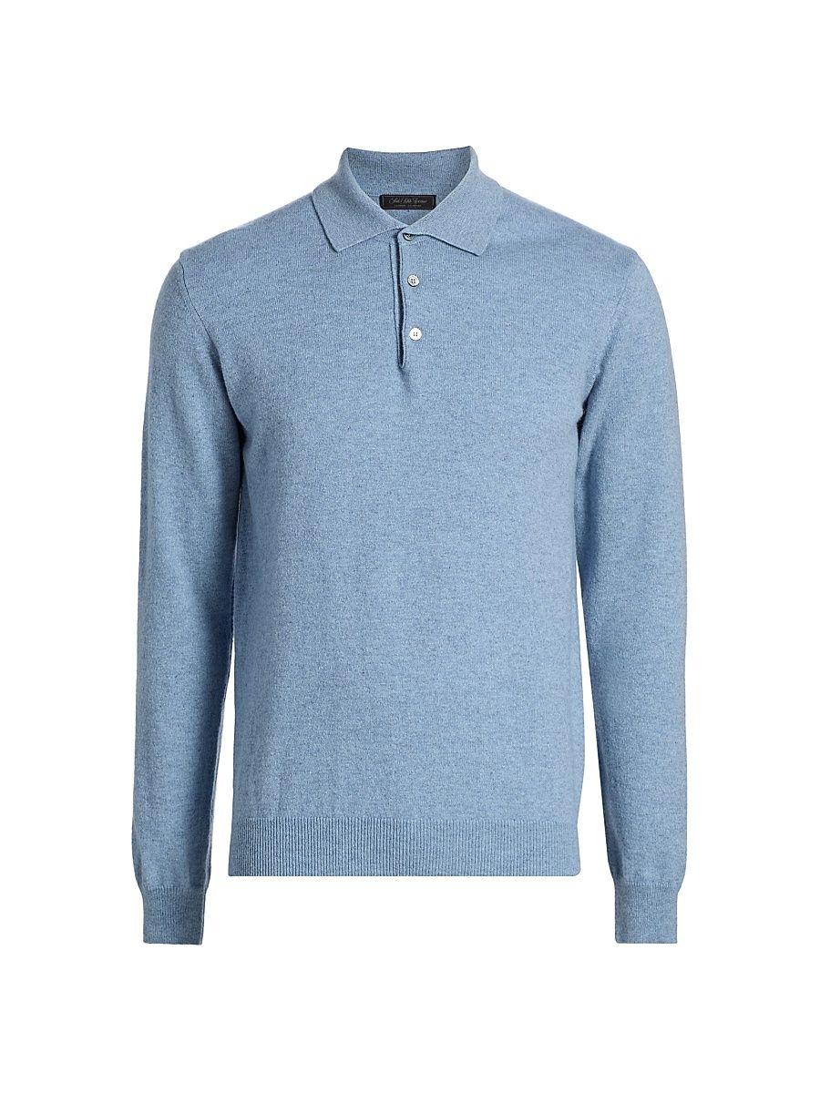 Men's COLLECTION Cashmere Long-Sleeve Polo Sweater - Denim - Size Large