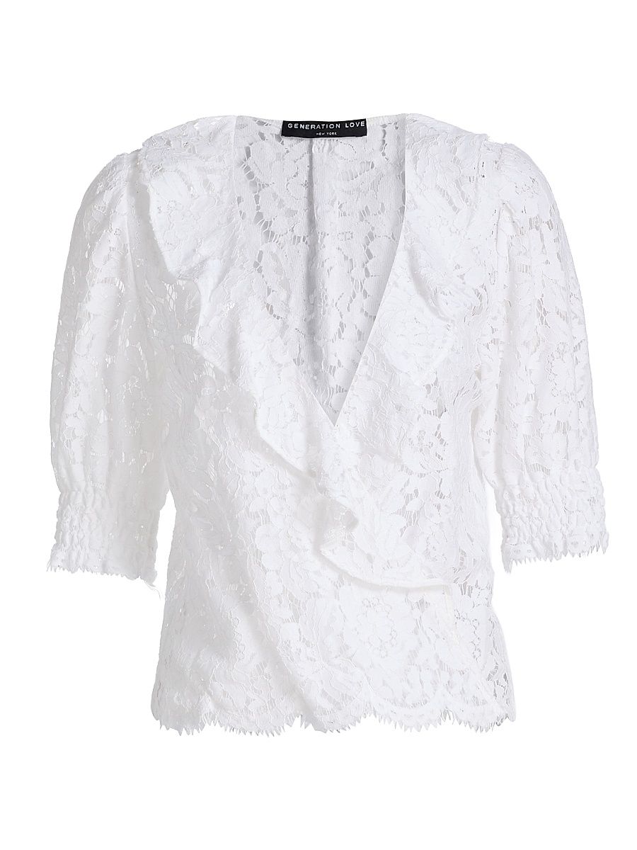 Women's Lulu Lace Cascade Blouse - White - Size Large