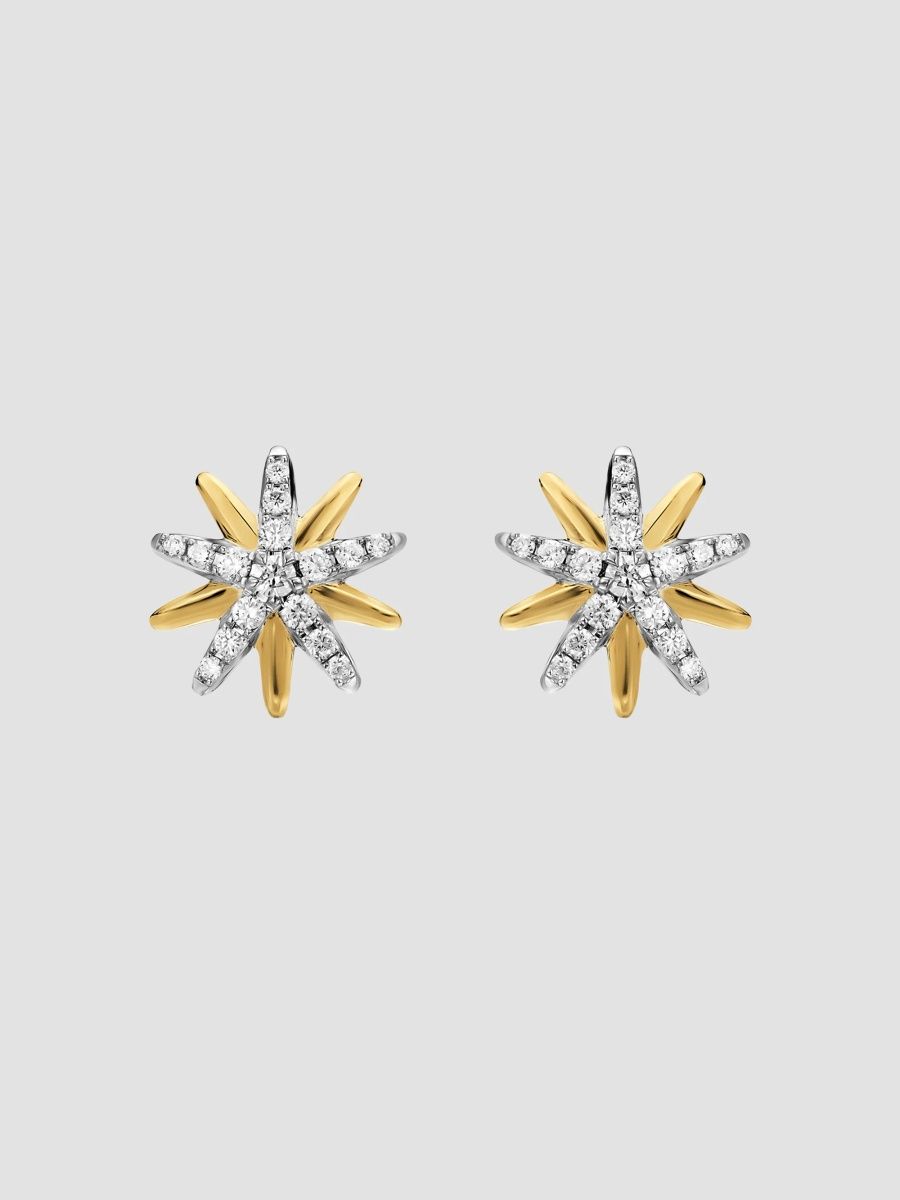 David Yurman Women's Starburst Stud Earrings in Sterling Silver with 18K Yellow Gold with Diamonds, 10.6MM - Silver Multi