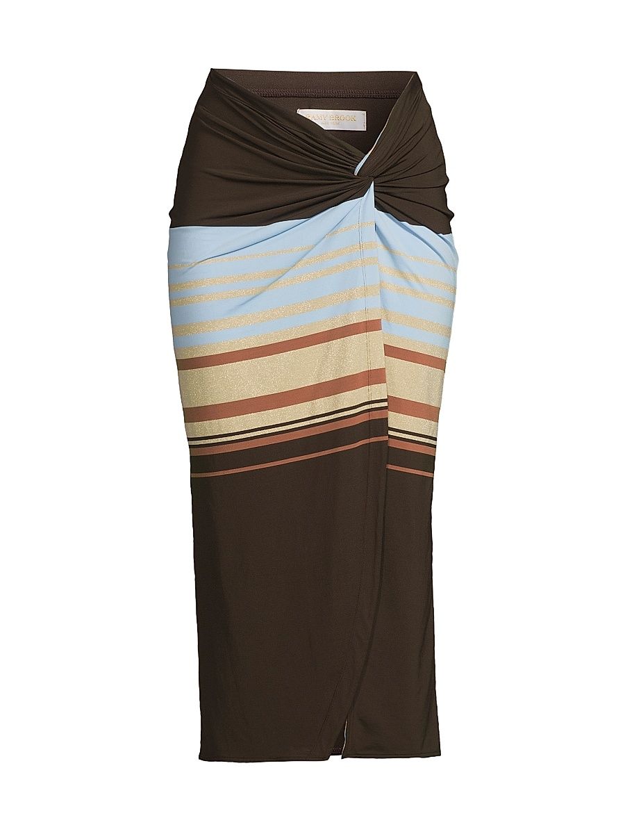 Women's Xana Metallic Striped Twist Sarong - Beach Brown Stripe - Size Large