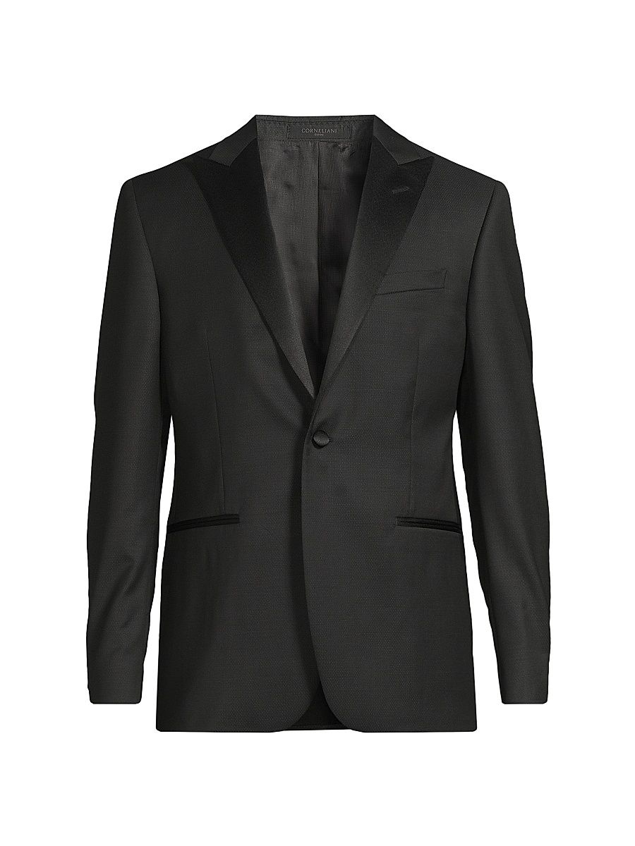 Men's Jacquard Tuxedo Peak-Lapel Jacket - Black - Size 44