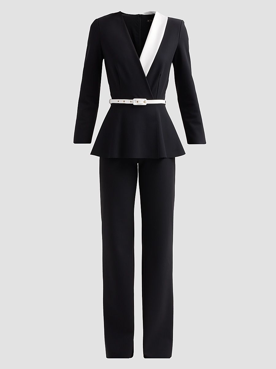 Women's Hollis Mix Media Peplum Jumpsuit - Black White - Size 16