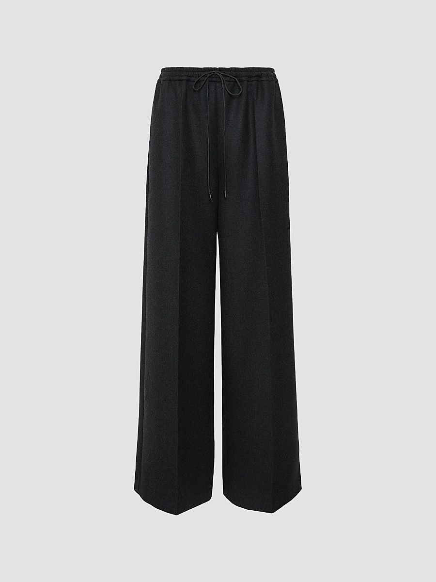 Women's Wool Flannel Wide Leg Trousers - Dark Grey - Size 14