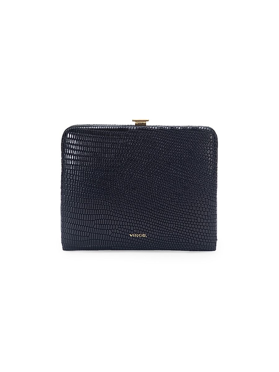 Women's Frame Lizard-Embossed Leather Wallet - Black