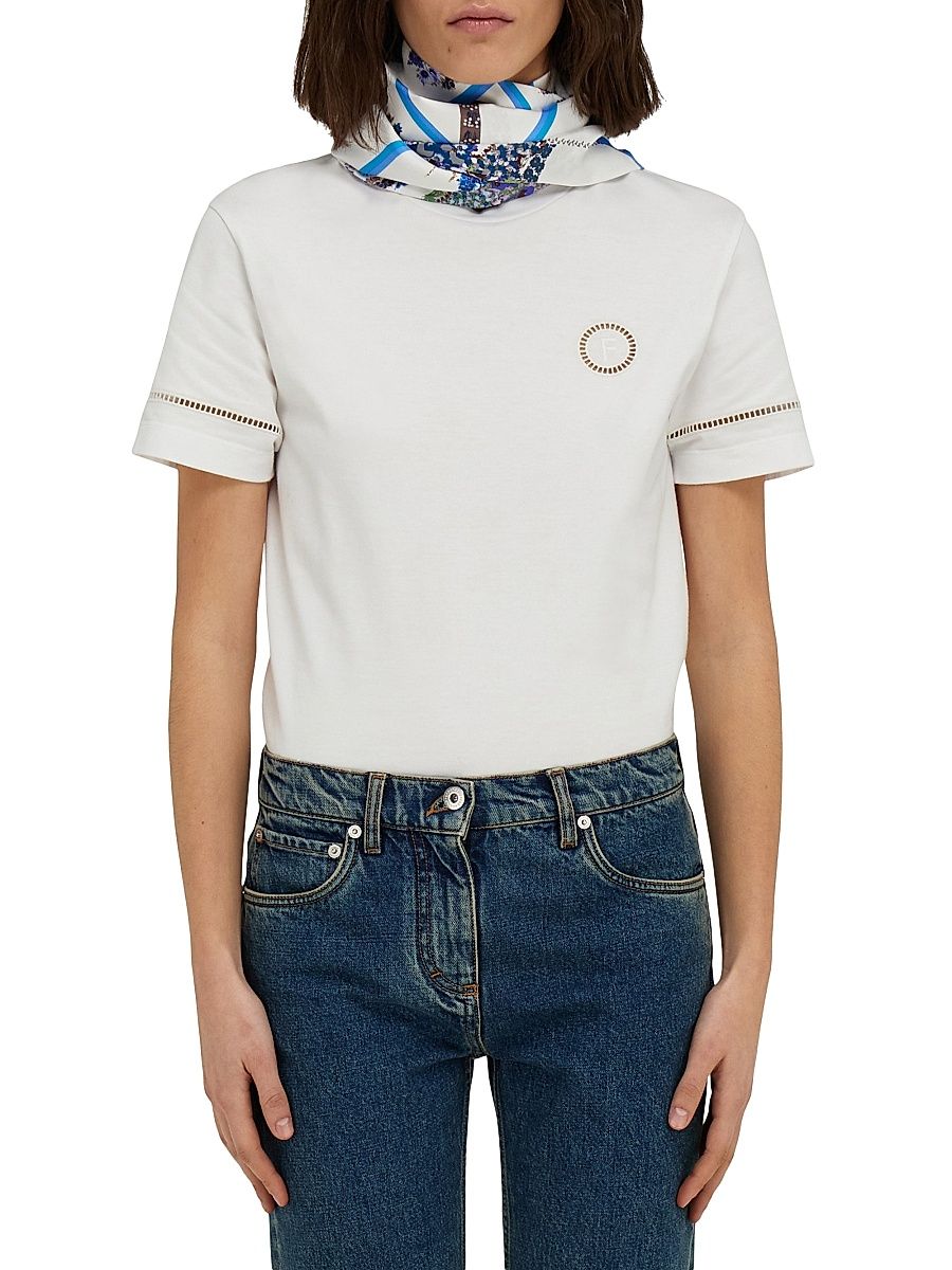 Women's Patchwork Silk Scarf - Ivory Blue