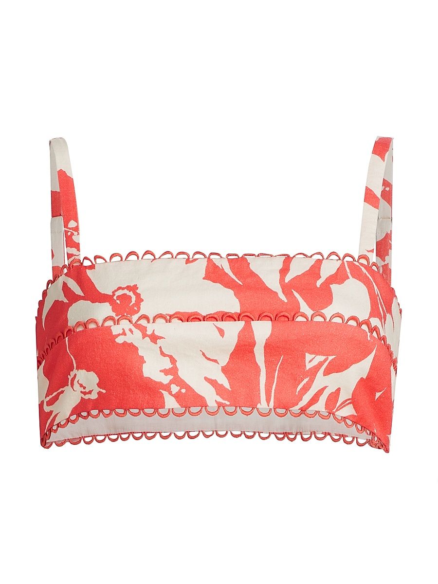 Women's Alina Cotton Floral Bra Top - Coral Colorblock Flowers - Size 12