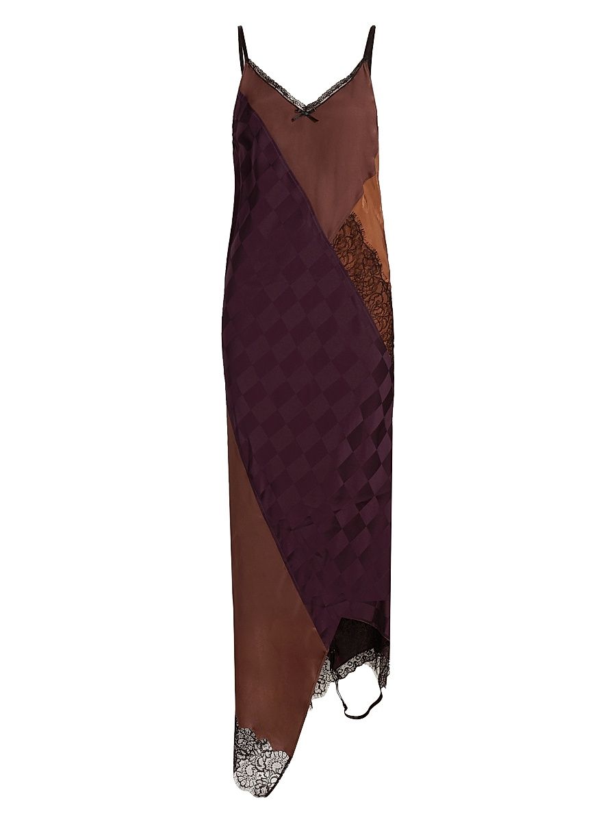 Women's Mixed Media Patchwork Slipdress - Multi Brown - Size 8