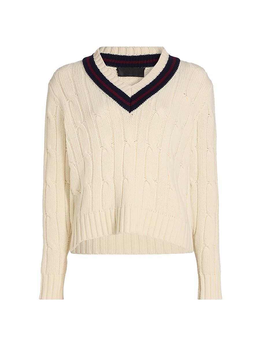 Women's Fabiana Wool V-Stripe Cable-Knit Sweater - Ivory - Size XL