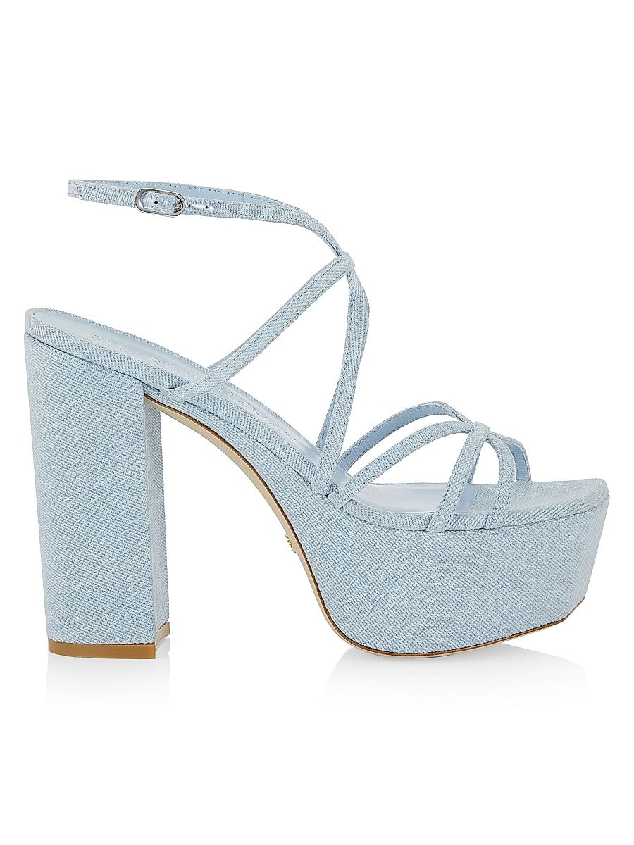 Women's 140MM Denim Strappy Platform Sandals - Denim - Size 7