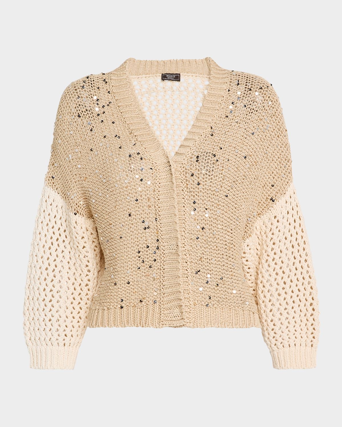 Colorblock Open-Knit Sequin Cardigan