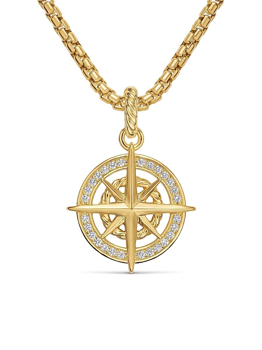 Women's Compass Amulet in 18K Yellow Gold with Diamonds, 21.3MM - Diamond