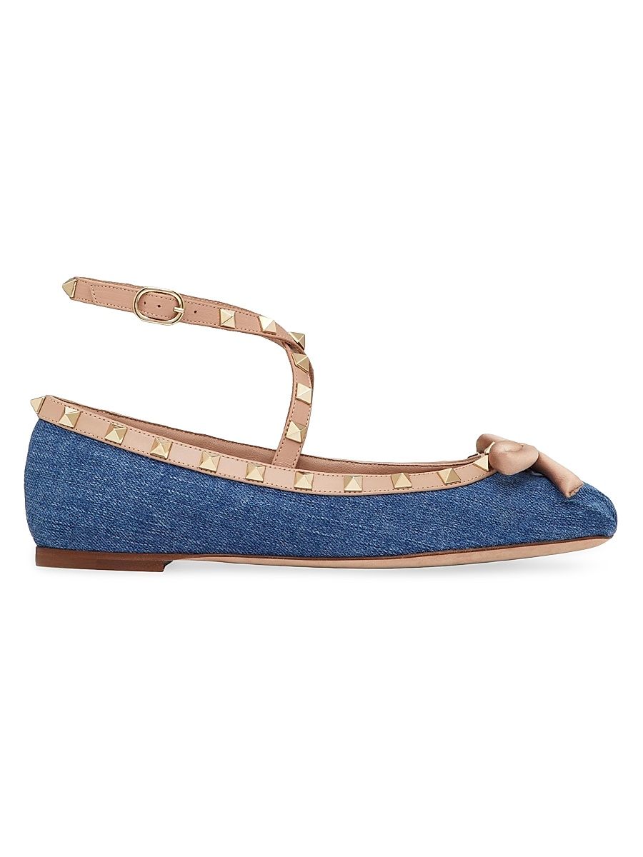Women's Rockstud Denim Ballerina Flats - Blue - Size 10.5