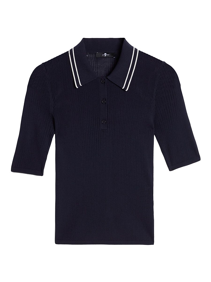 Women's Piped Collar Polo Top - Viscose Blend - Size Small
