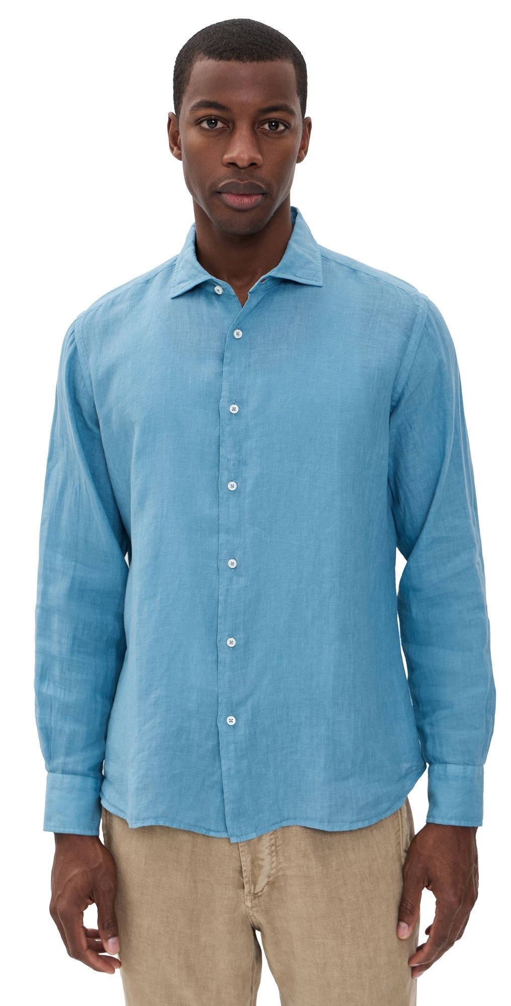 Fedeli Nick Linen Button Down Shirt Denim Blue 40