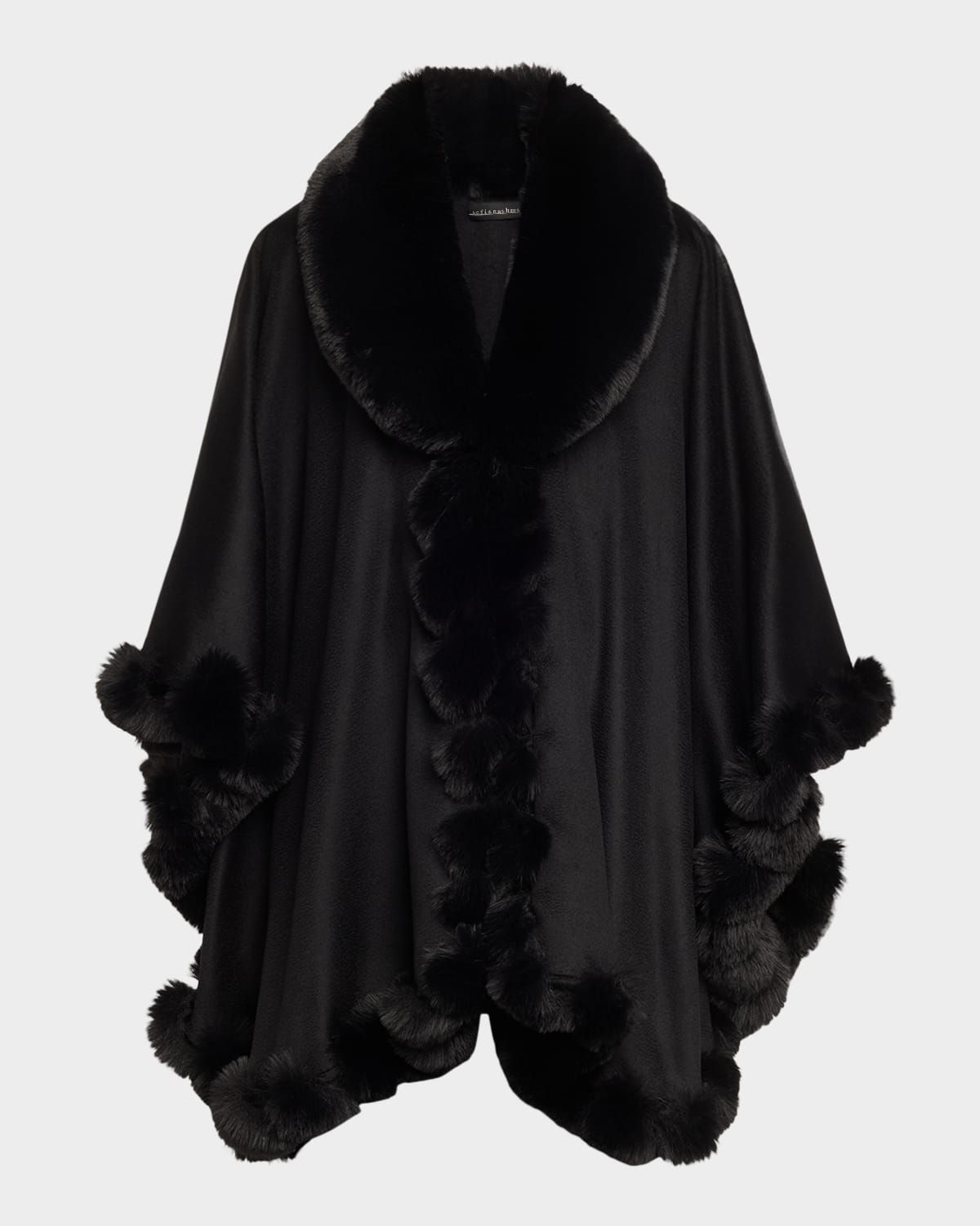 Cashmere Faux Fur Trim Cape
