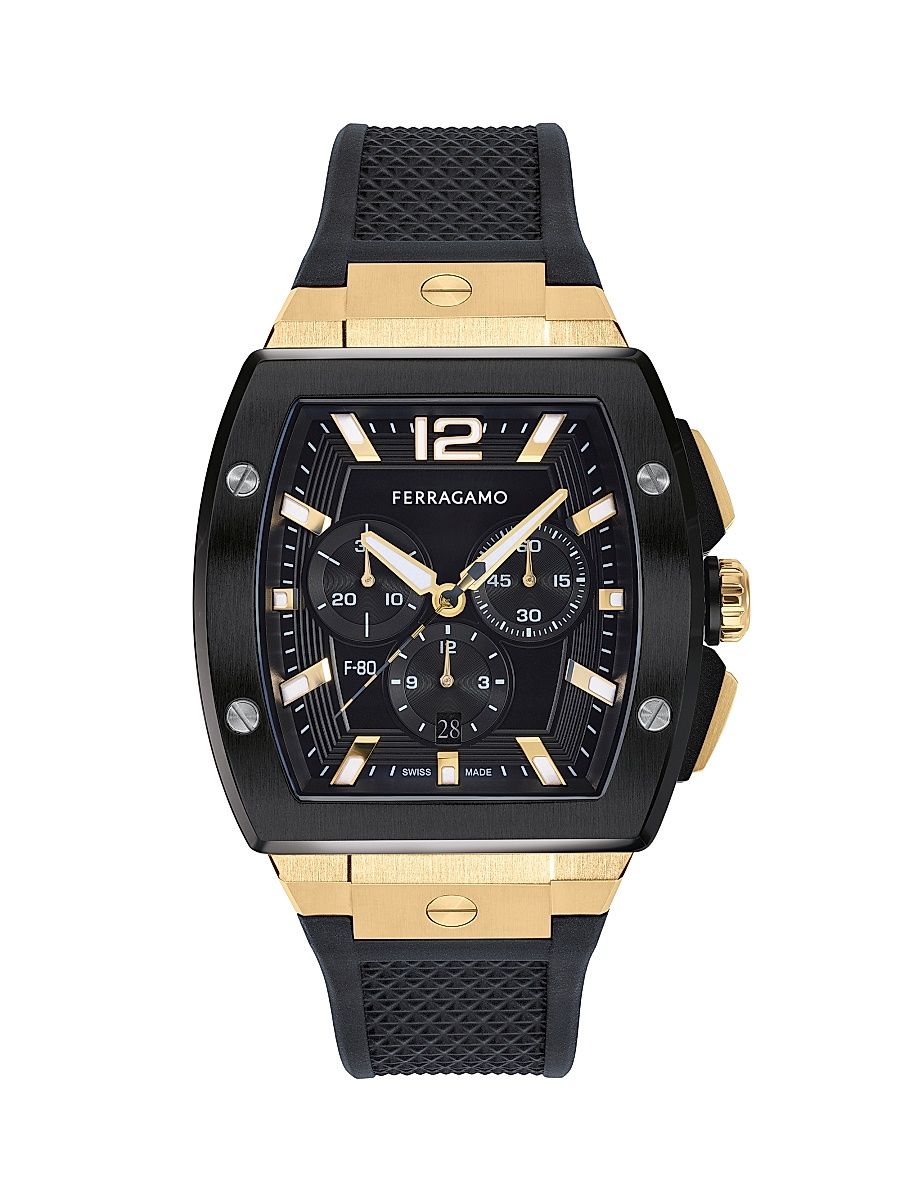 Men's F-80 Tonneau Goldtone Stainless Steel & Silicone Chrono Watch/41.8MM - Black