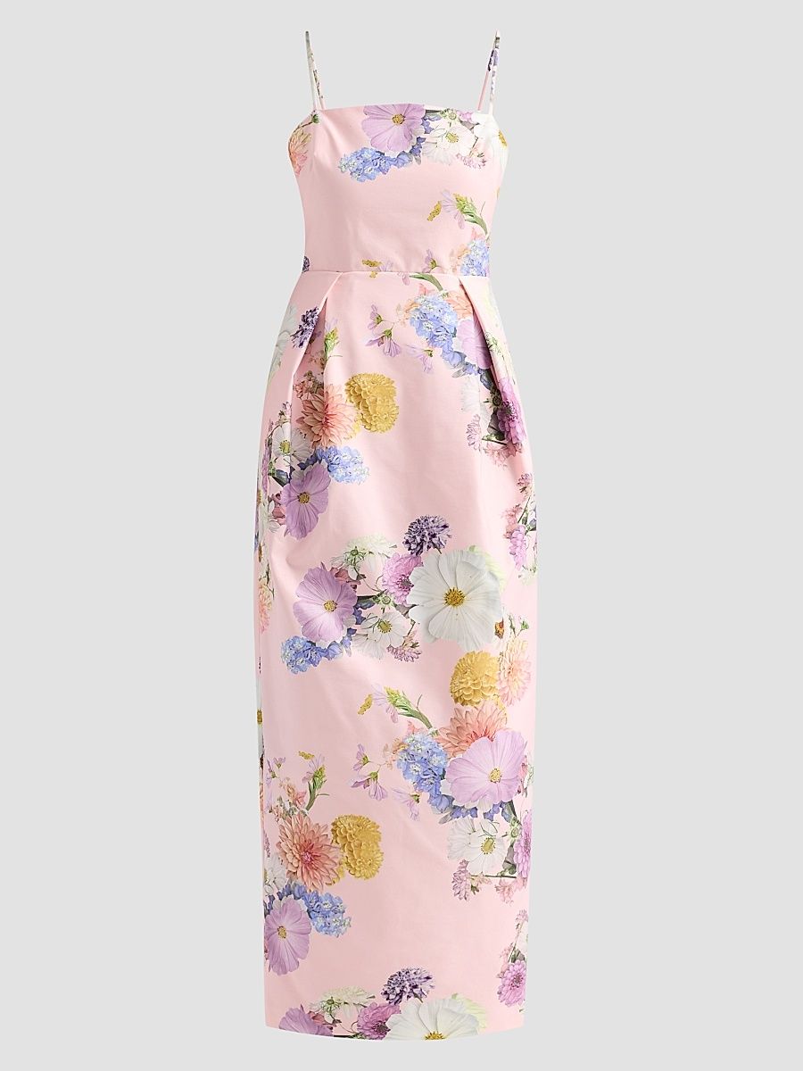 Women's Teva Floral Faille Column Maxi Dress - Pink Dahlias - Size XXL