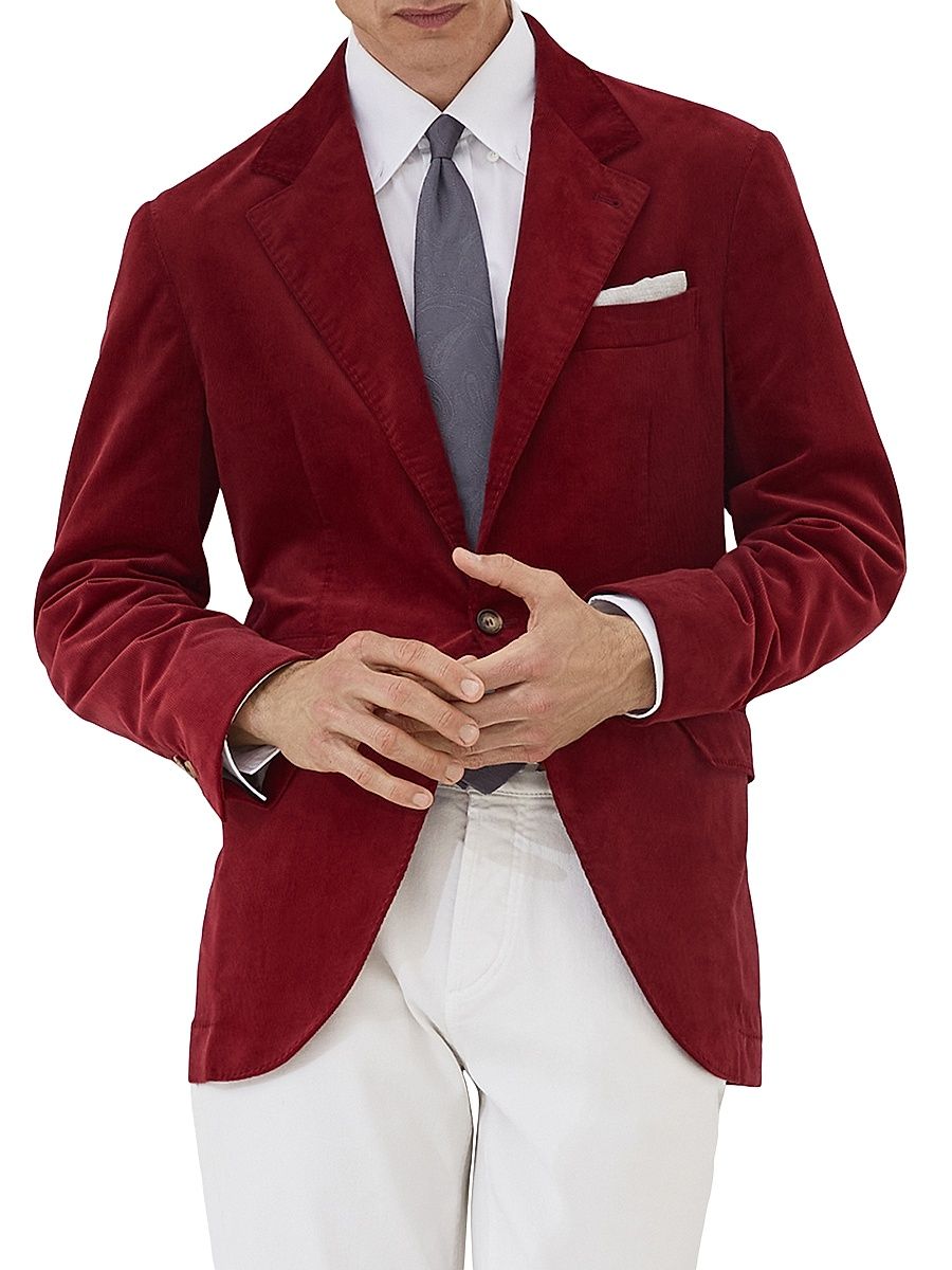 Men's Sea Island Cotton Narrow Wale Corduroy Deconstructed Blazer - Purple Red - Size 42