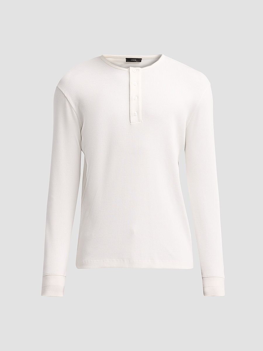 Men's Cotton Rib-Knit Henley Shirt - Off White - Size XXL