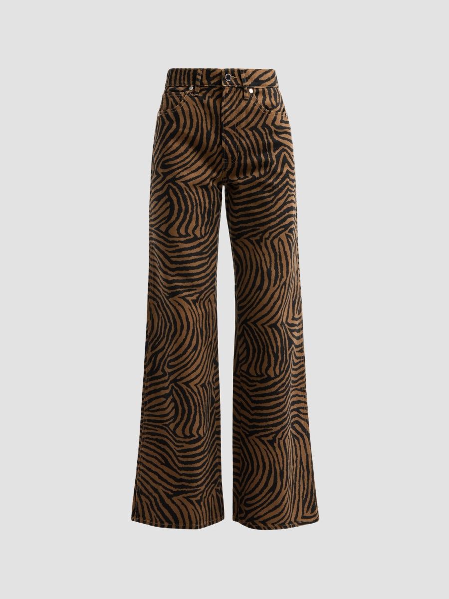Veronica Beard Women's Kasey Ziger-Print Wide-Leg Jeans - Ochre Black - Size 32