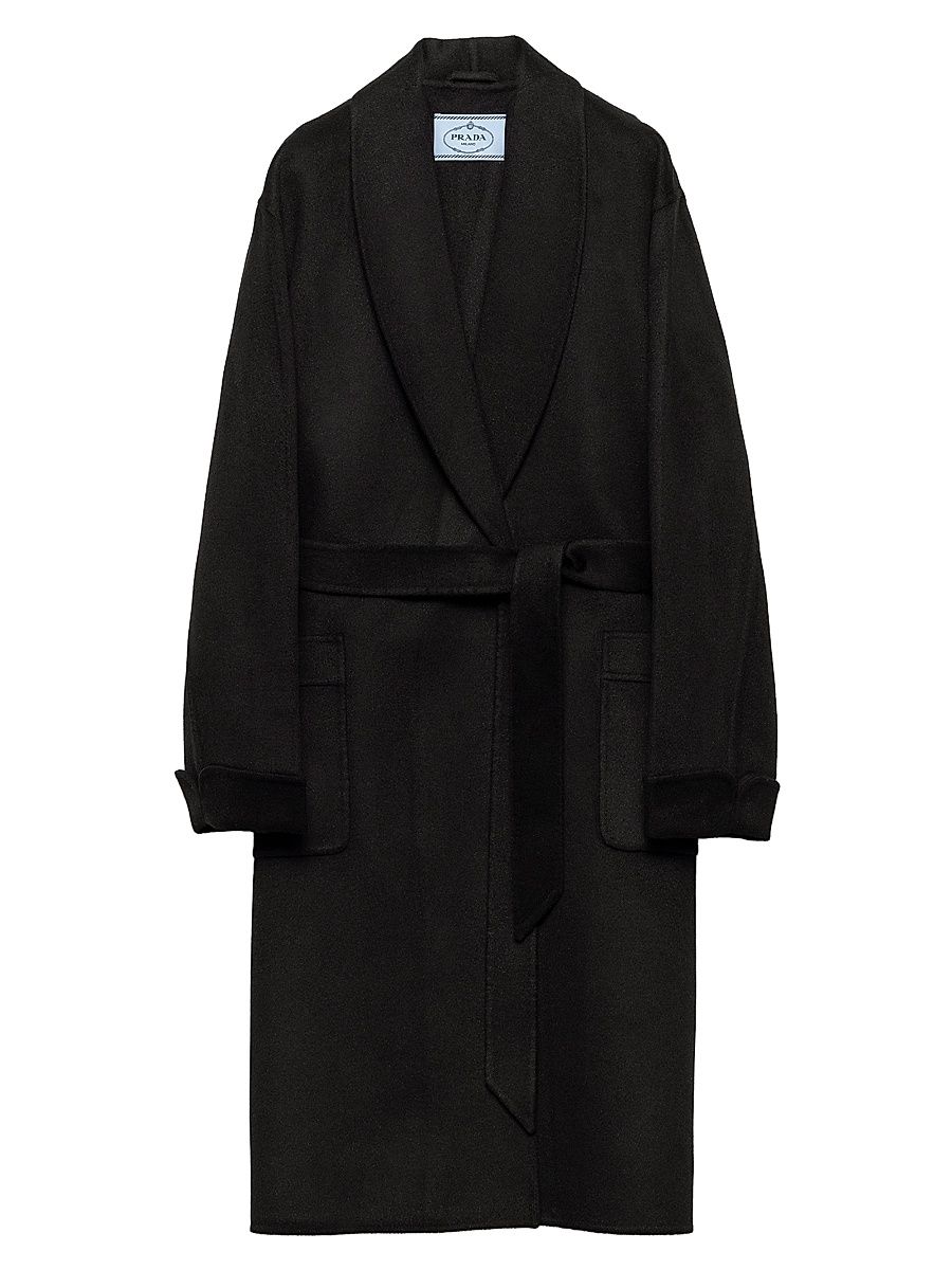 Women's Single-Breasted Double Cashwool Coat - Black - Size 4