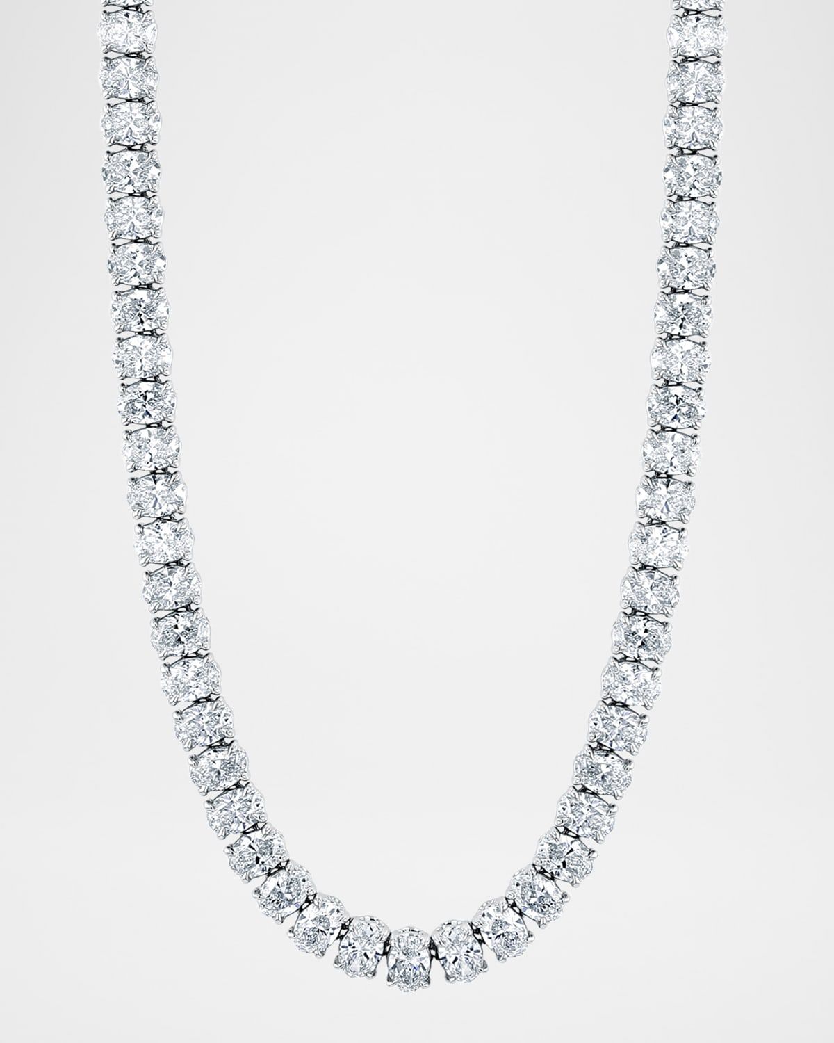 Platinum North-South Oval-Cut Prong-Set Diamond Tennis Necklace, 16"L, 14.60tcw
