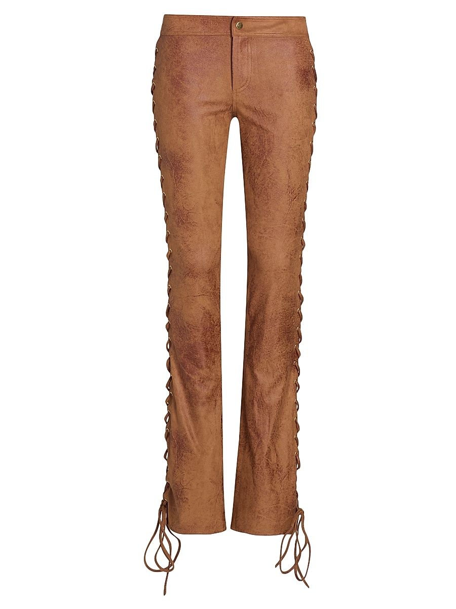Women's Lace-Up Side Skinny Pants - Chocolate - Size Large
