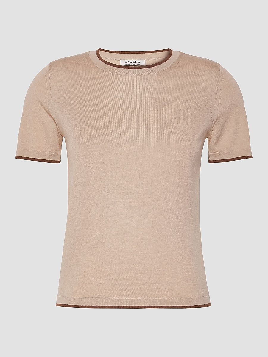 Women's Short Sleeved Woollen Yarn Jumper - Beige - Size XL