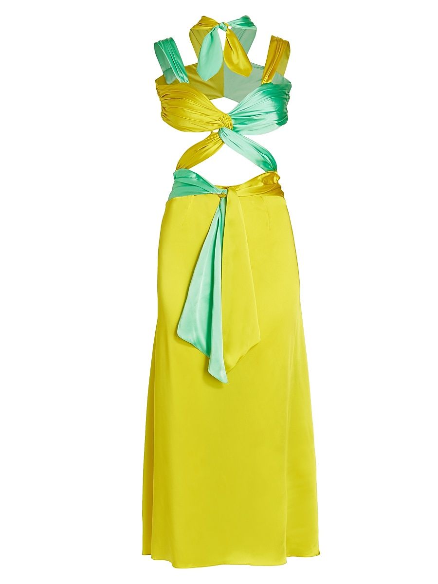 Women's Colorblocked Midi-Dress - Aqua And Lemon - Size 6