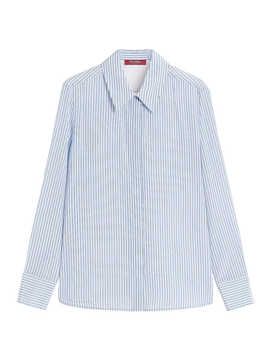 Women's Printed Crepe De Chine Shirt - Sky Blue - Size 16