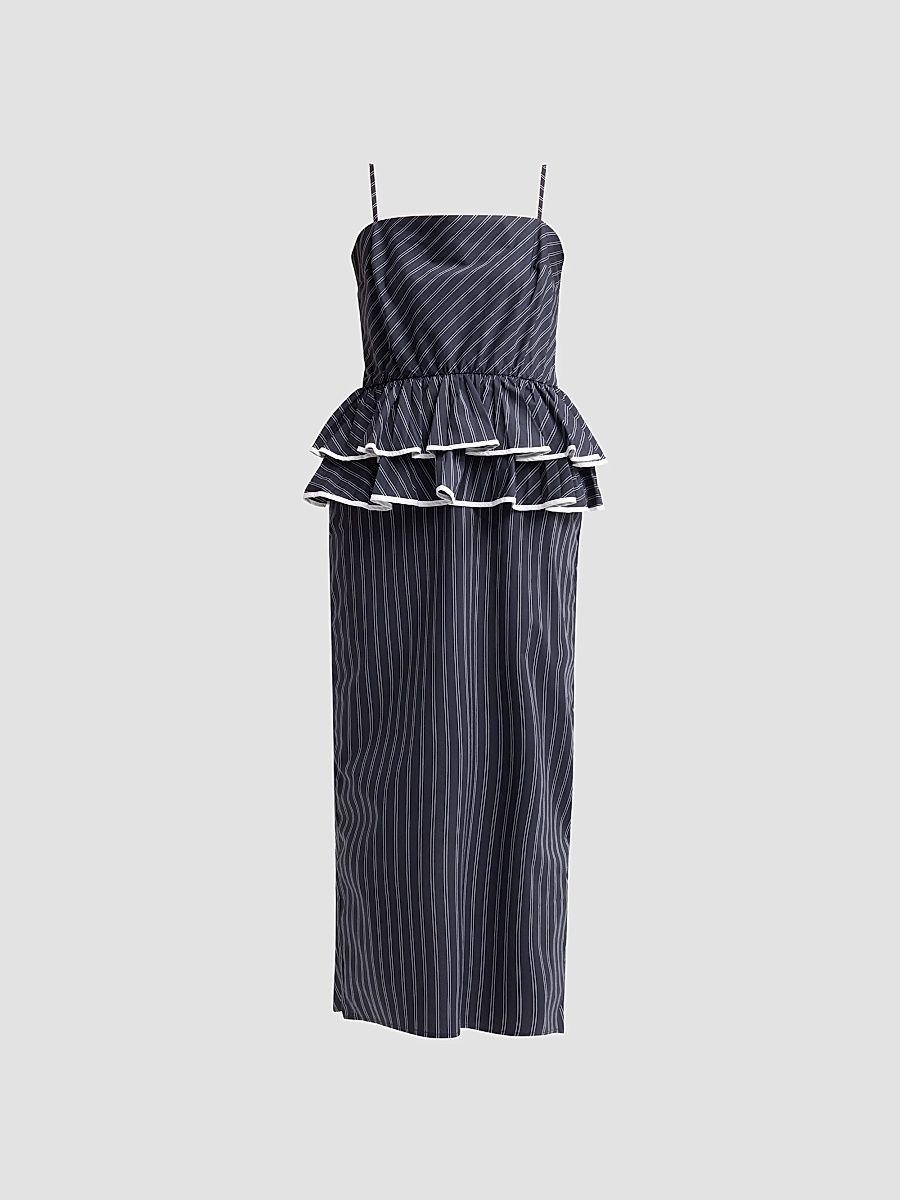 Women's Alanna Striped Cotton-Blend Midi-Dress - Navy - Size 0
