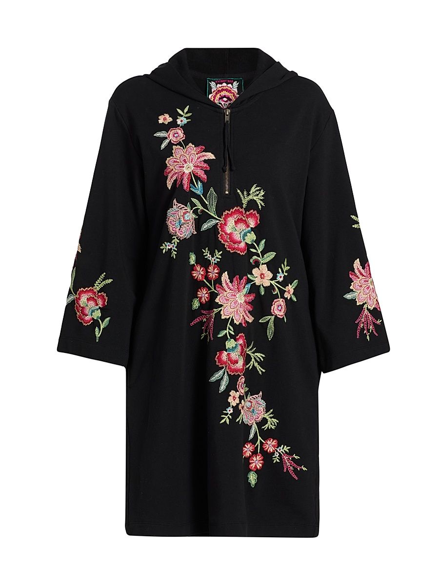 Women's Junie Embroidered Hooded Beach Dress - Black - Size XXL