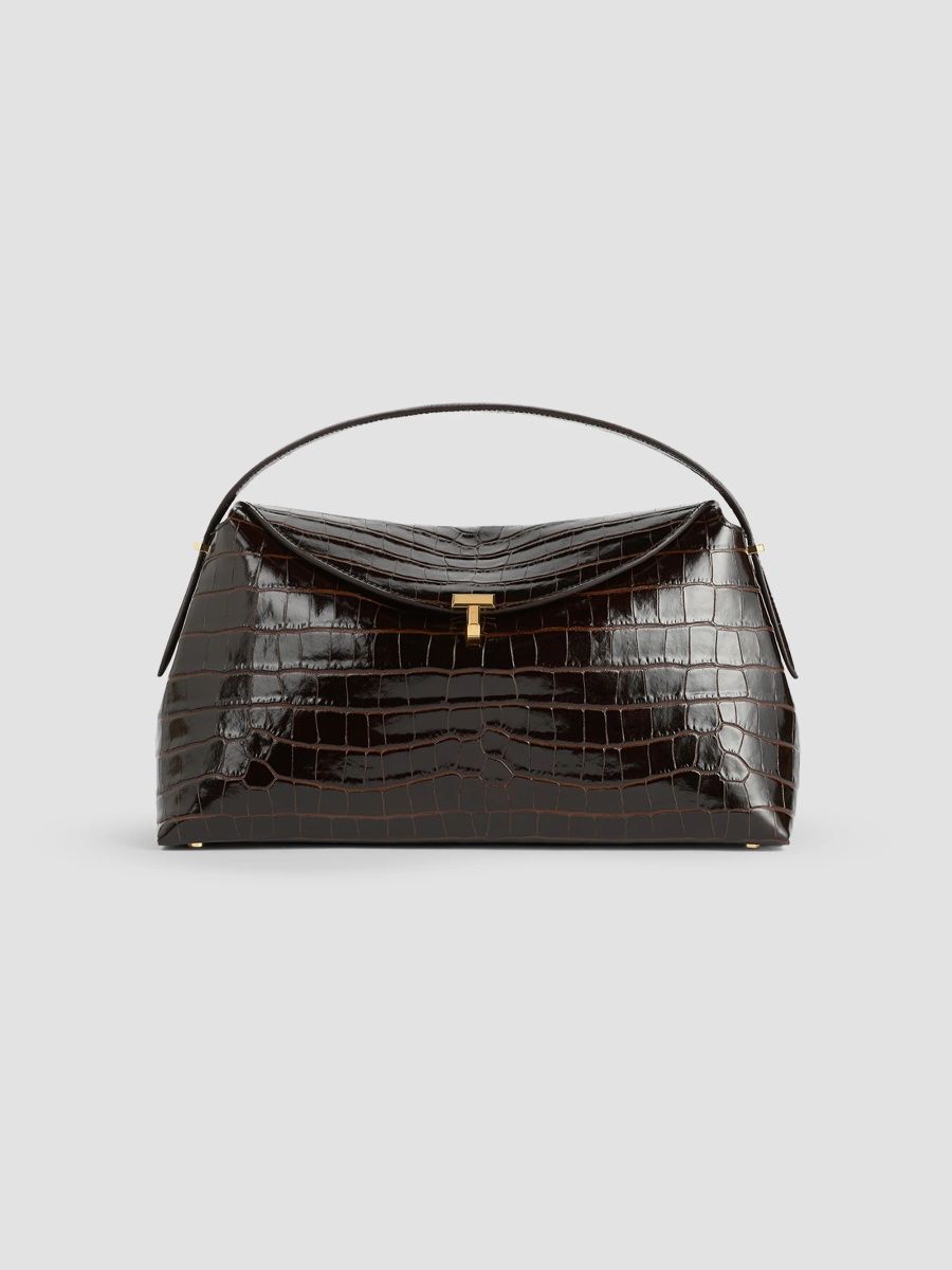 Toteme Women's T-Lock Crocodile-Embossed Leather Top Handle Bag - Dark Brown