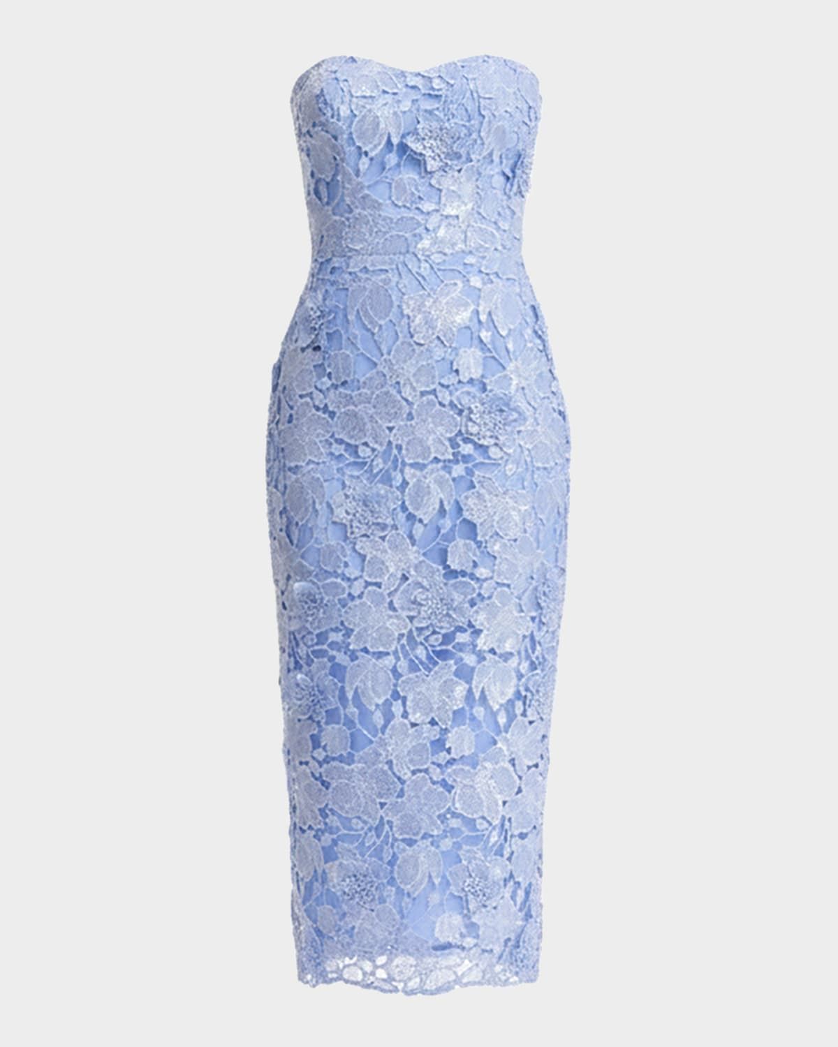 Shailene Strapless Sequin Floral Lace Midi Dress