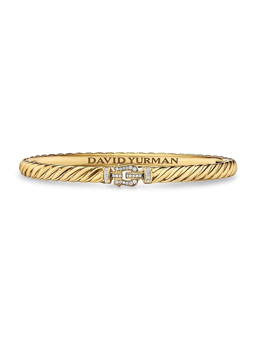 Women's Sculpted Cable Buckle Bracelet in 18K Yellow Gold - Diamond - Size Large