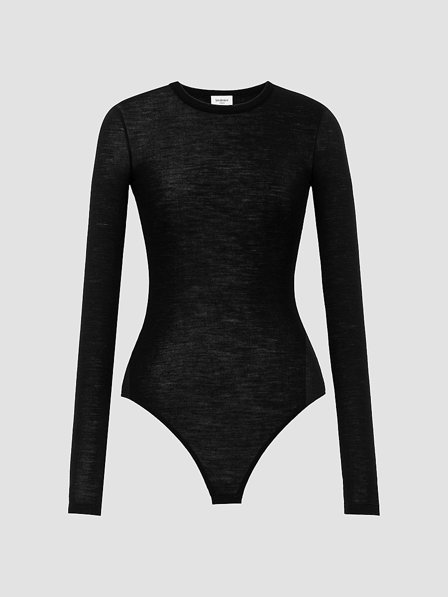 Saint Laurent Women's Crewneck Bodysuit in Wool Jersey - Black - Size XS